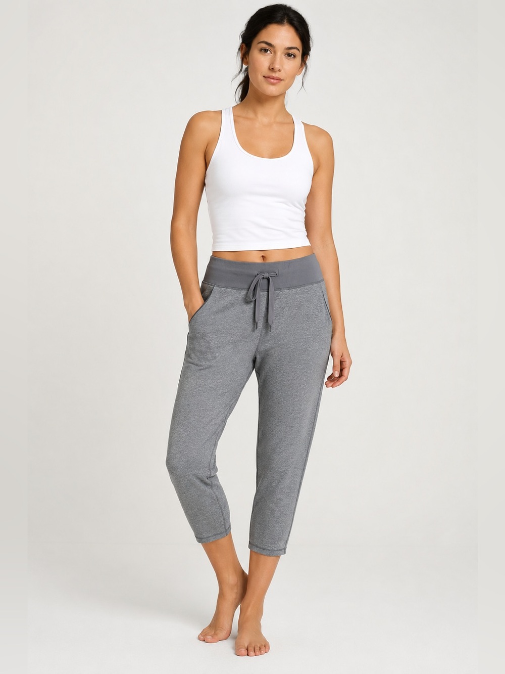 Lululemon Heather Gray Drawstring Cropped Jogger Pants 12 Dance Loungewear